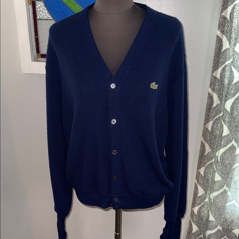 Lacoste Vintage 1970’s Navy Blue Orlon Acrylic Cardigan SZ Large
